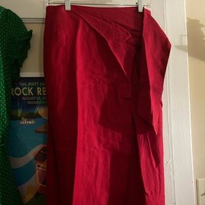 Reformation Red Linen Wrap Midi Skirt Size S